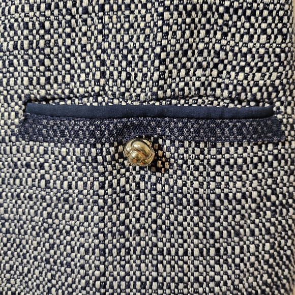 Magaschoni Navy White Tweed Textured Short Sleeve Lace Trimmed Mini Dress Size 6 - Picture 10 of 15